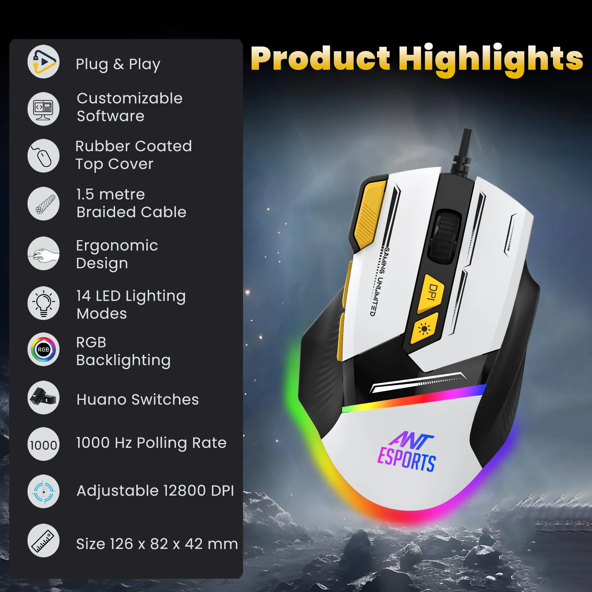 Ant Esports Wired Gaming Mouse RGB GM333 White view 3